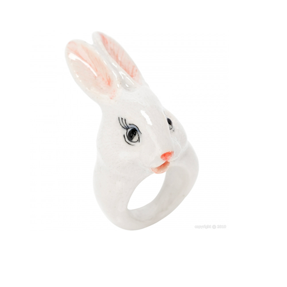 南フランス生まれ NACH 磁器製のアニマルリング White Rabbit 白うさぎ 